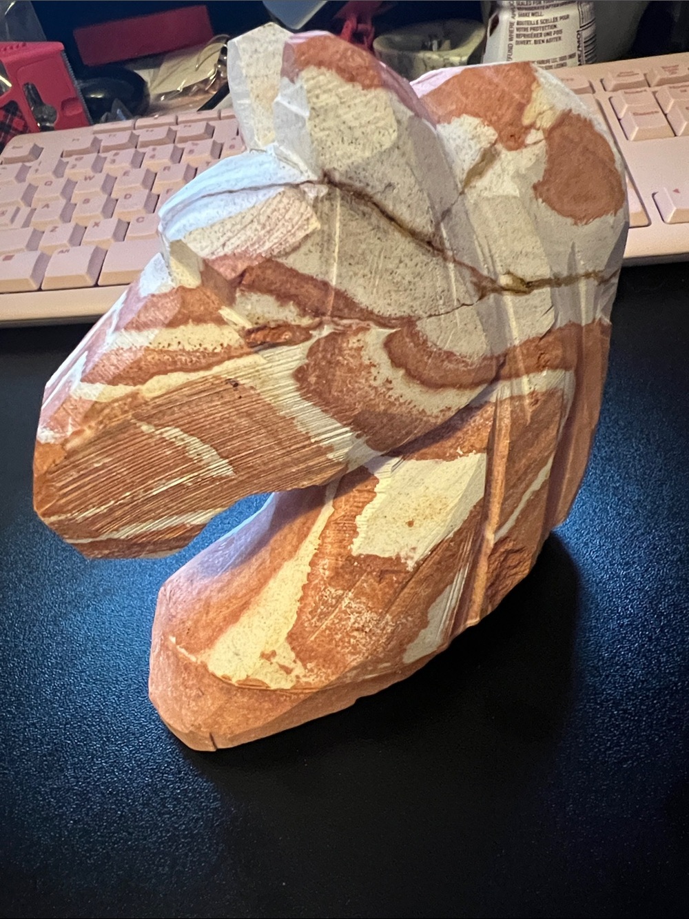 Hand carved Wonderstone Horse Head Sculpture - White & Brown